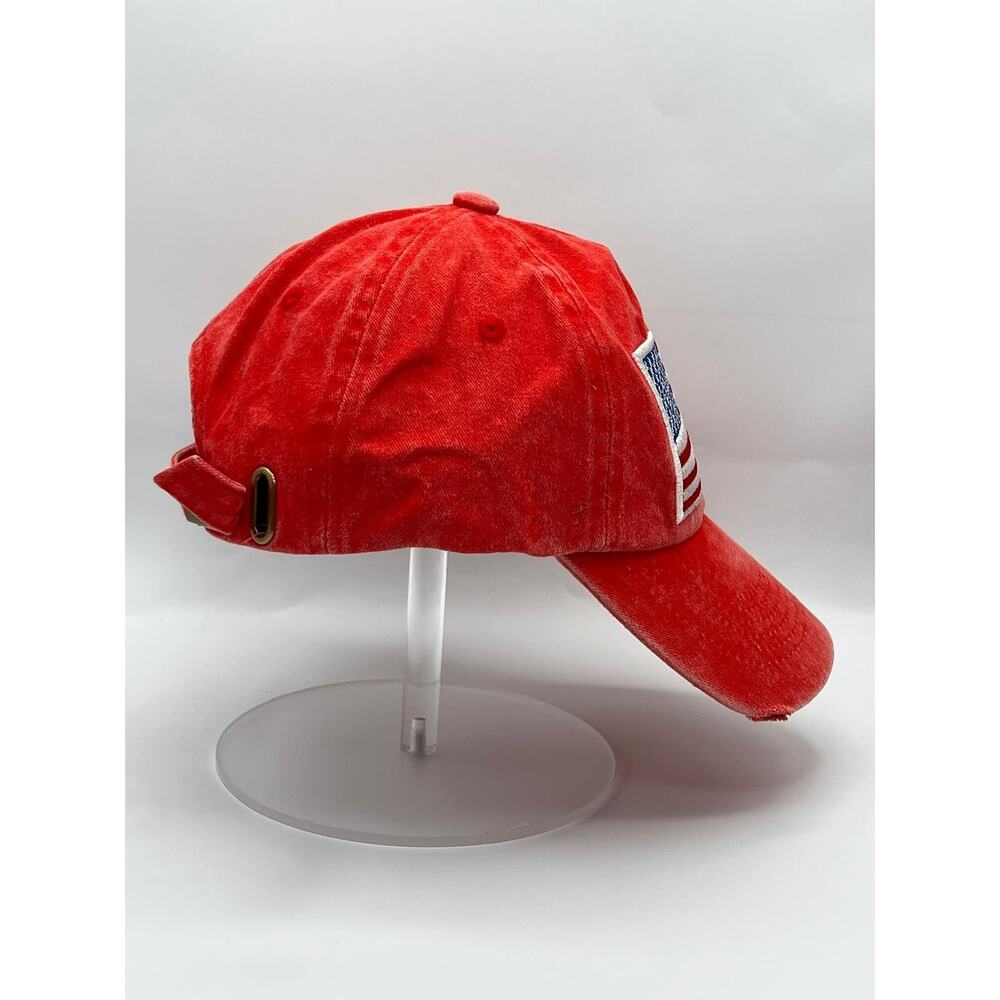 Fabric Washed US Flag Hat Red | Made in USA | Adjustable Dad Cap Vintage Style - Picture 7 of 9